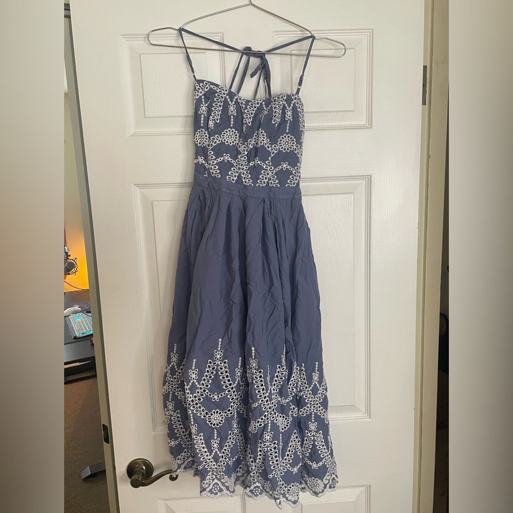 Grayish Blue/Slate Strappy Eyelet Dress